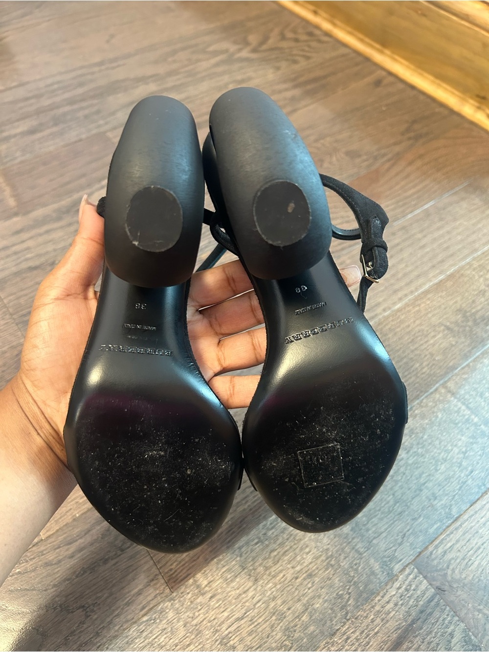 Burberry Black Suede Strappy Open-Toe Heels. Size 38, US 7 - Picture 8 of 12